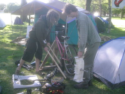 working on our bike generator